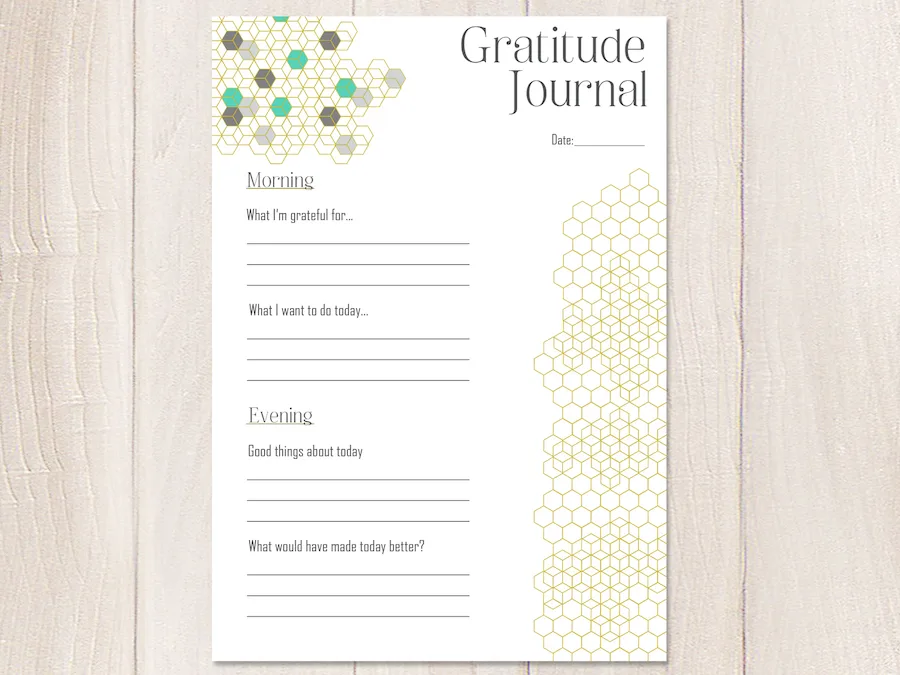 Printable gratitude journal pages: Hex gratitude page at March Hare