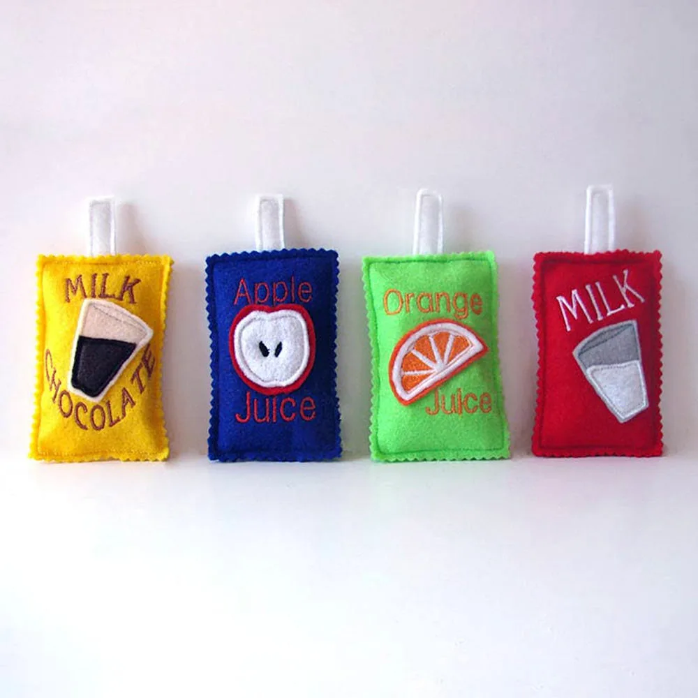 The cutest kids handmade play food makers on Etsy: A set of play felt juice boxes from Ann's Craft House