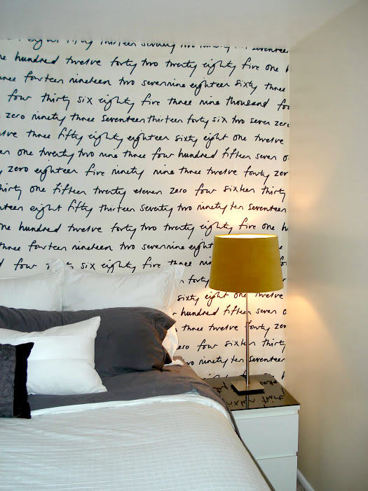 How to hang fabric instead of wallpaper: Graphic fabric behind a bed at Numbered Street Designs blog How to hang fabric instead of wallpaper: Graphic fabric behind a bed at Numbered Street Designs blog