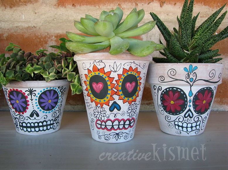 Painted Sugar Skull Planter (DIY planter craft idea)