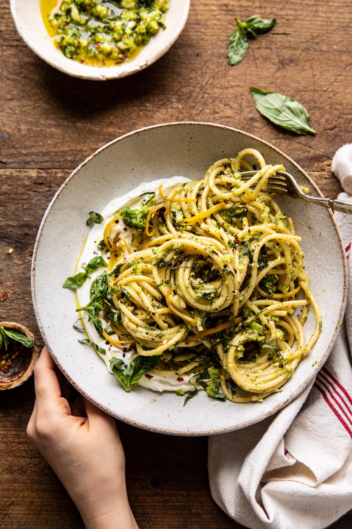 Broccoli Pesto Pasta with Whipped Ricotta