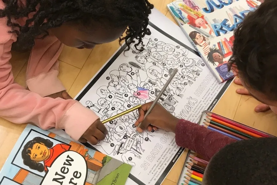 An incredible free coloring page for Women's History Month from Here Wee Read and Notebooks & Nibbles