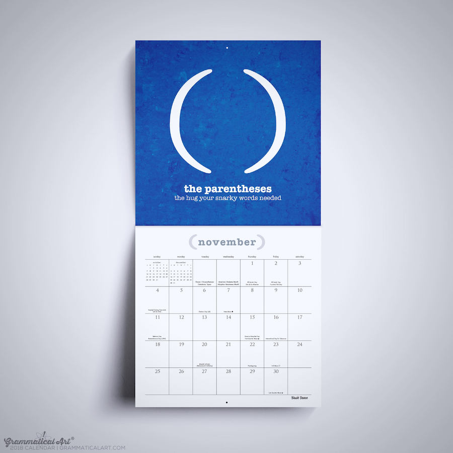 2018 Calendars: Punctuation Calendar by Grammatical Art
