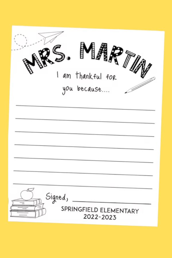Divine Party Design Printable Personalized Teacher Thank-You Note (Instant Download)