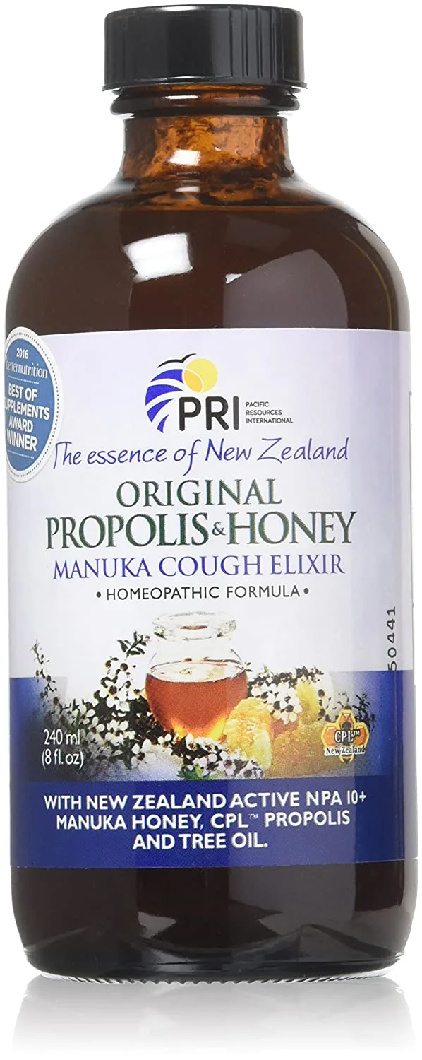 New Zealand's PRI makes a Manuka honey cough elixir that soothes sore throats without artificial stuff or corn syrup