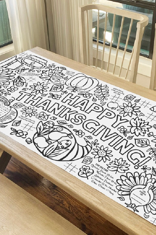 This activity-filled Thanksgiving tablecloth will keep kids scribbling for hours. You can even hang it as a banner when its done. | Tiny Expressions at Etsy This activity-filled Thanksgiving tablecloth will keep kids scribbling for hours. You can even hang it as a banner when its done. | Tiny Expressions at Etsy
