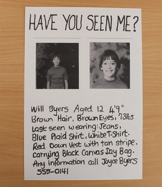 Stranger Things party ideas:Will Byers Missing Person Poster | Paul Elder Designs
