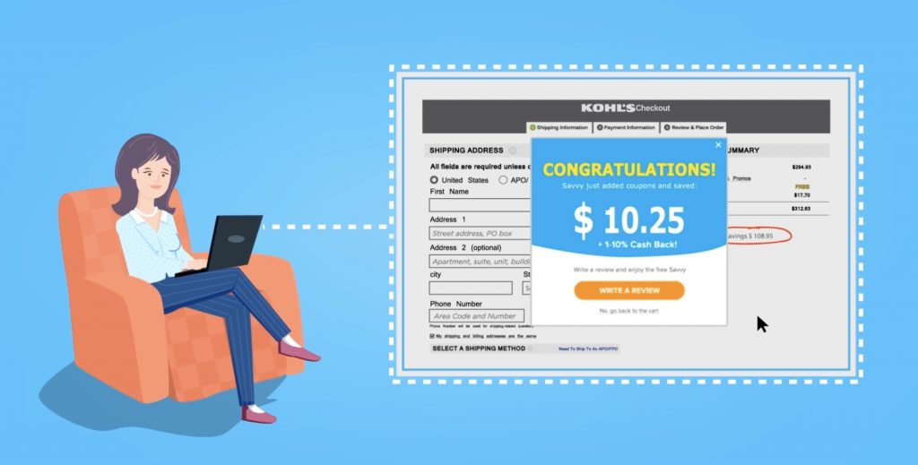 Savvy Browser extension automatically searches the web for the best online deals + cash back offers (sponsor) 