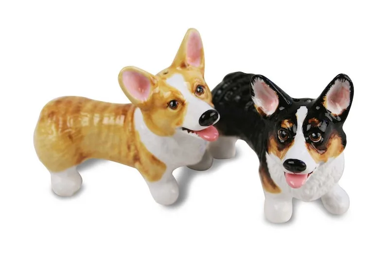 Gift ideas for The Crown fans: Corgi salt and pepper shakers from Creative Crafts Co is a fun nod to the queen's favorite pets.
