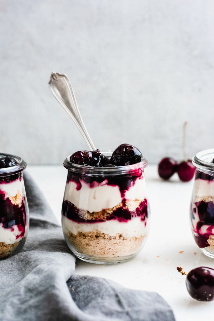 No-Bake Cheesecake Parfaits with Boozy Cherries (recipe)