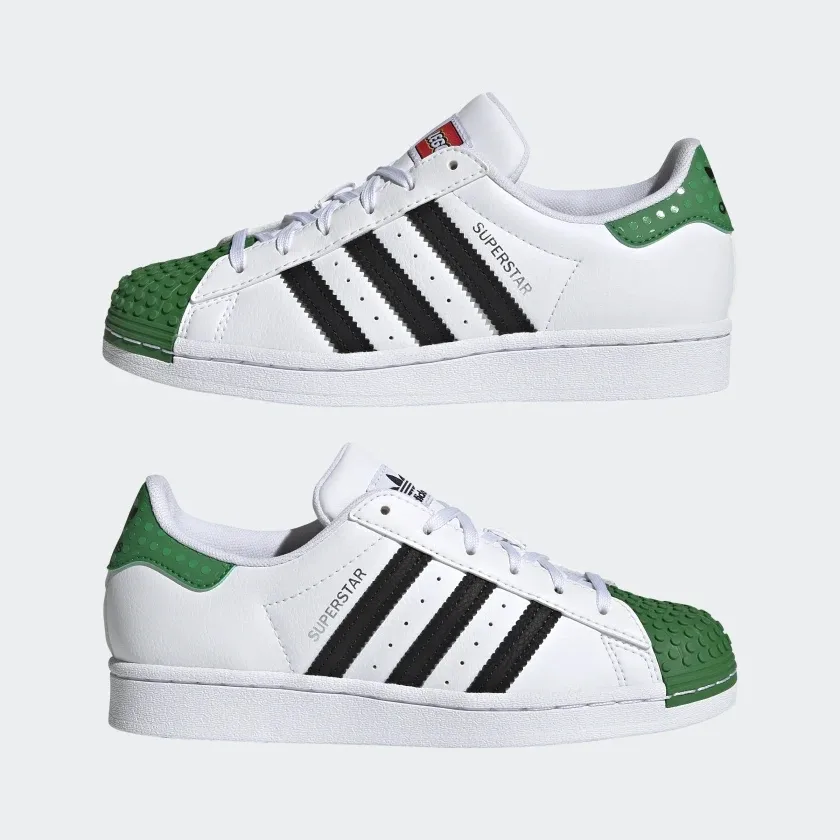 The new Adidas x Lego classic Superstars reinvented with the iconic block design