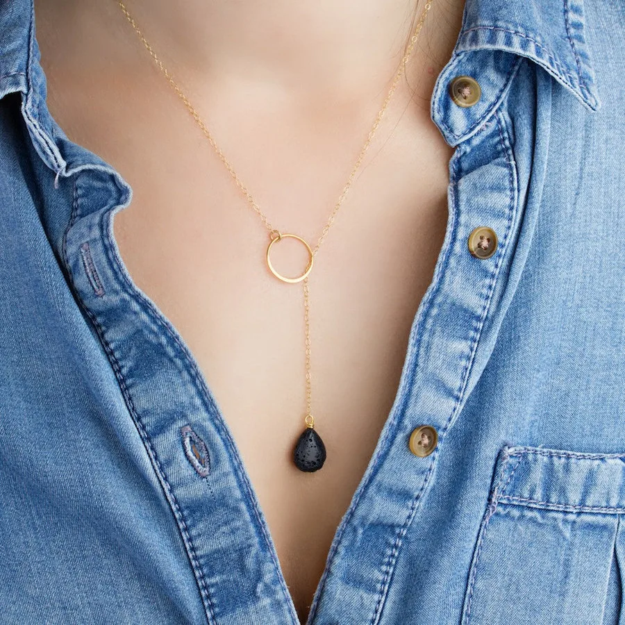 Essential Oil Jewelry: Teardrop Lariat at Lava Love Jewelry