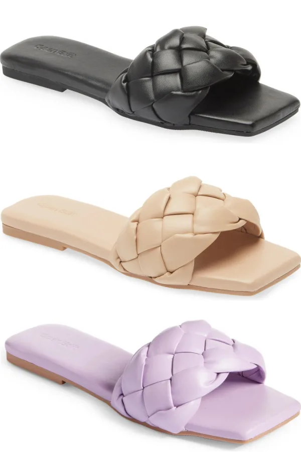 cougar prato slide sandal in black or swanky red patent