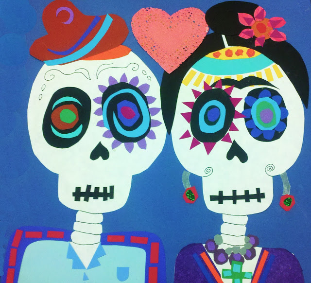 Sugar skull crafts | sugar skull collage from Modern Art 4 Kids