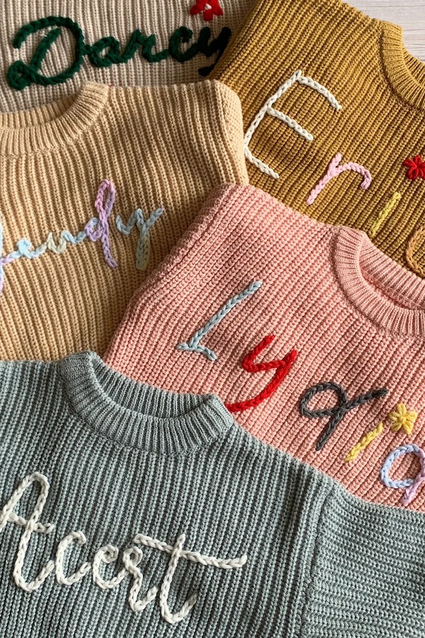 Personalized gifts for kids: embroidered name sweaters from Gina Baby Gift Shop Personalized gifts for kids: embroidered name sweaters from Gina Baby Gift Shop