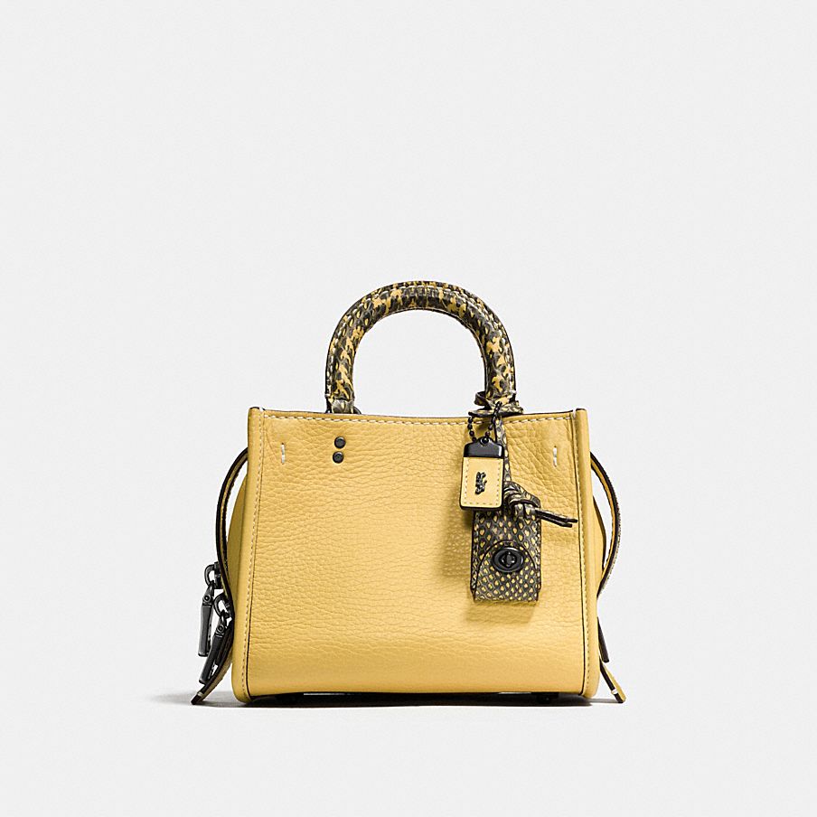 Coach Rogue 17 Satchel in Yellow with Snake Details | colorful handbags for fall