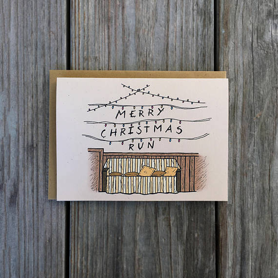 Stranger Things Christmas Card: "Run" is basically the perfect sentiment! | funniest holiday cards
