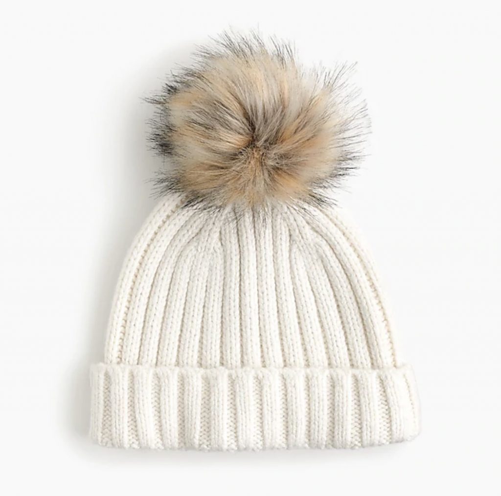 Ribbed beanie with fur pom pom from JCrew