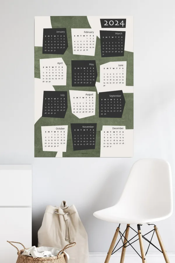 Printable 2024 wall calendar with bold, modern design from Laub Digital Studio
