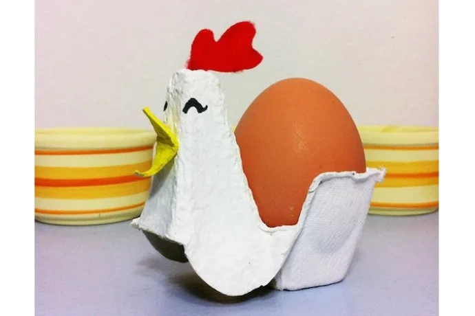 Adorable Easter crafts made from household items, like this egg charton chicken
