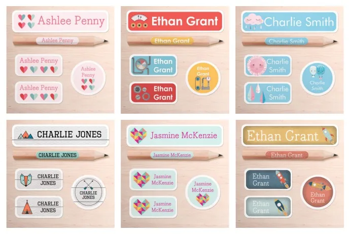 Modern summer camp label sets by Tiny Me