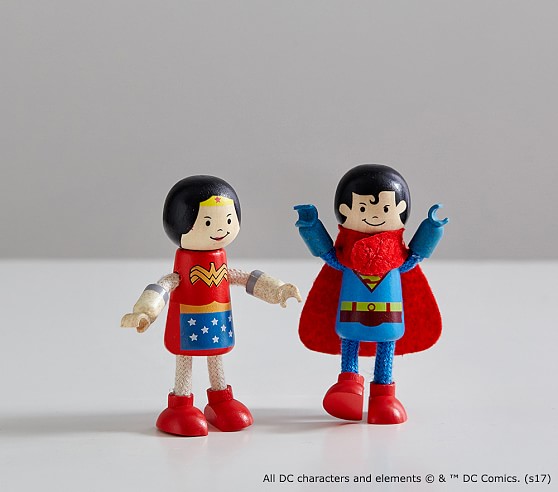 Superman and Wonder Woman Wooden Figurines